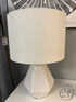 White Table Lamp With Ceramic Geometric Diamond Base Round Shade