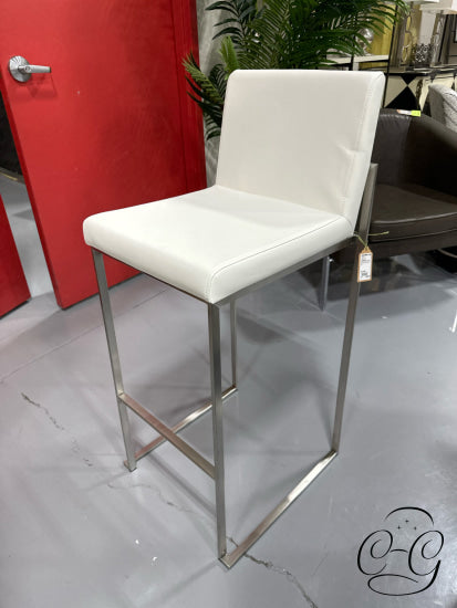 White W/Chrome Base Barstool With Back Accent Table