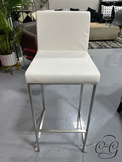 White W/Chrome Base Barstool With Back Accent Table
