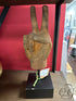 Wood Peace Sign Sculpture On Black Square Block Base 4x4x14’’ Home Decor