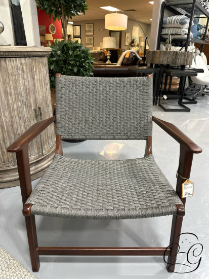 Woven Dark Grey Fabric Seat/Back Arm Chair W/Walnut Finish Frame
