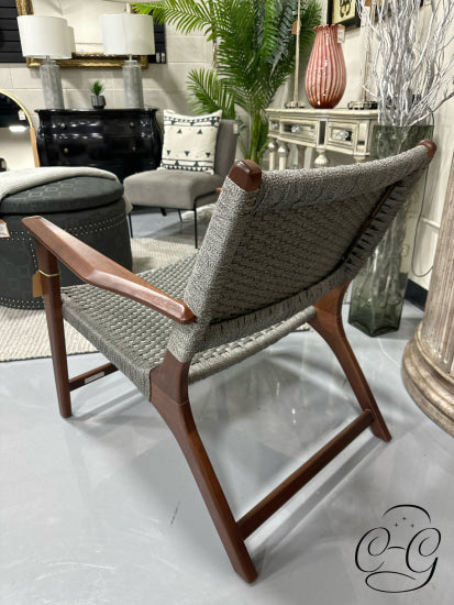 Woven Dark Grey Fabric Seat/Back Arm Chair W/Walnut Finish Frame
