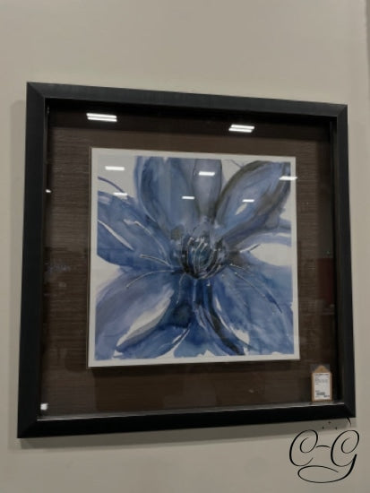 Blue Flower With Silver Adornments Dark Grey Frame Picture
