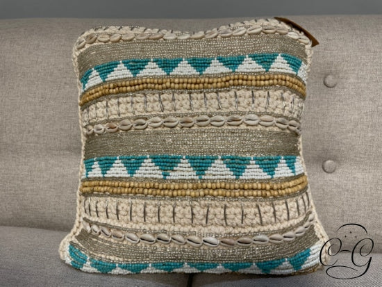 Handmade Macrame Toss Pillow With Shells & Beads